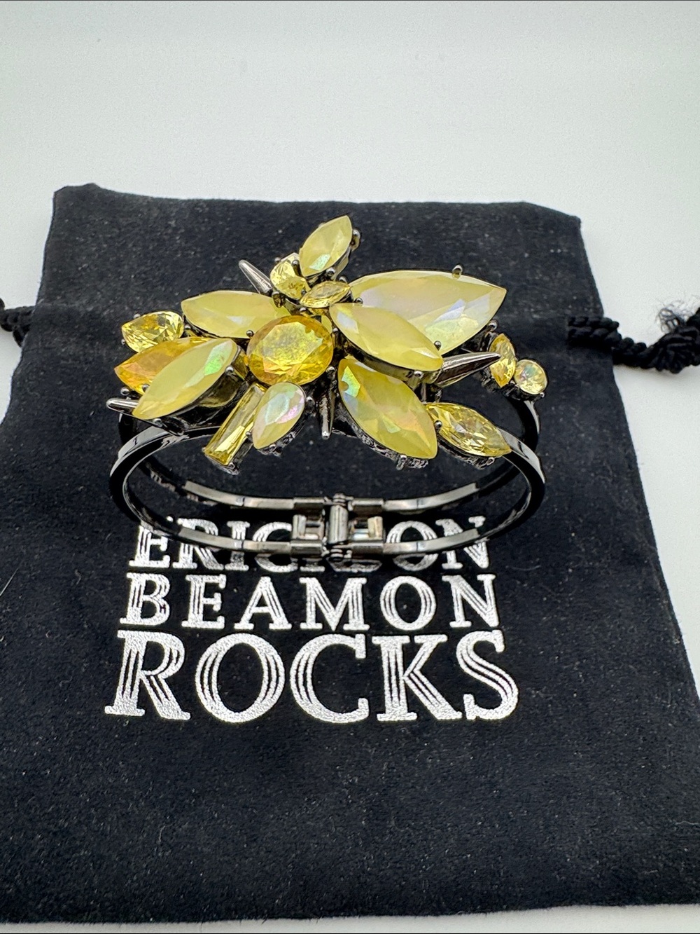 Erickson Beamon Rocks Blondie Crystal Clamp Cuff Bracelet Gunmetal Yellow